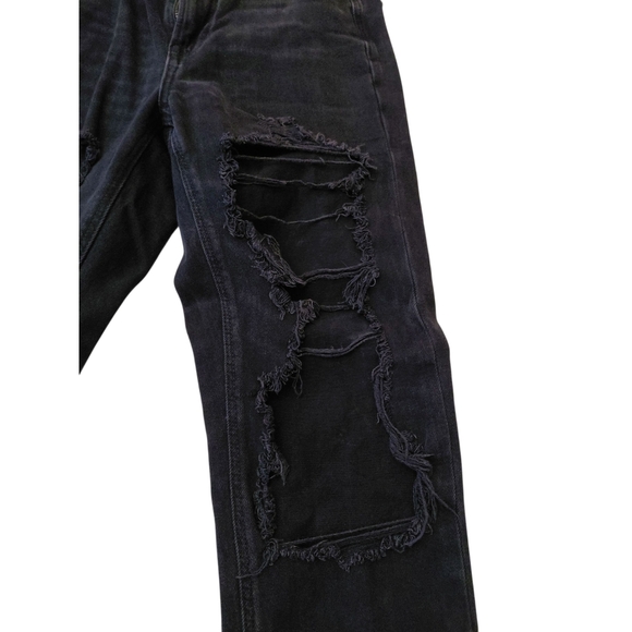 American Eagle Outfitters Women's High Rise Distressed Black Mom Jeans - Picture 4 of 9